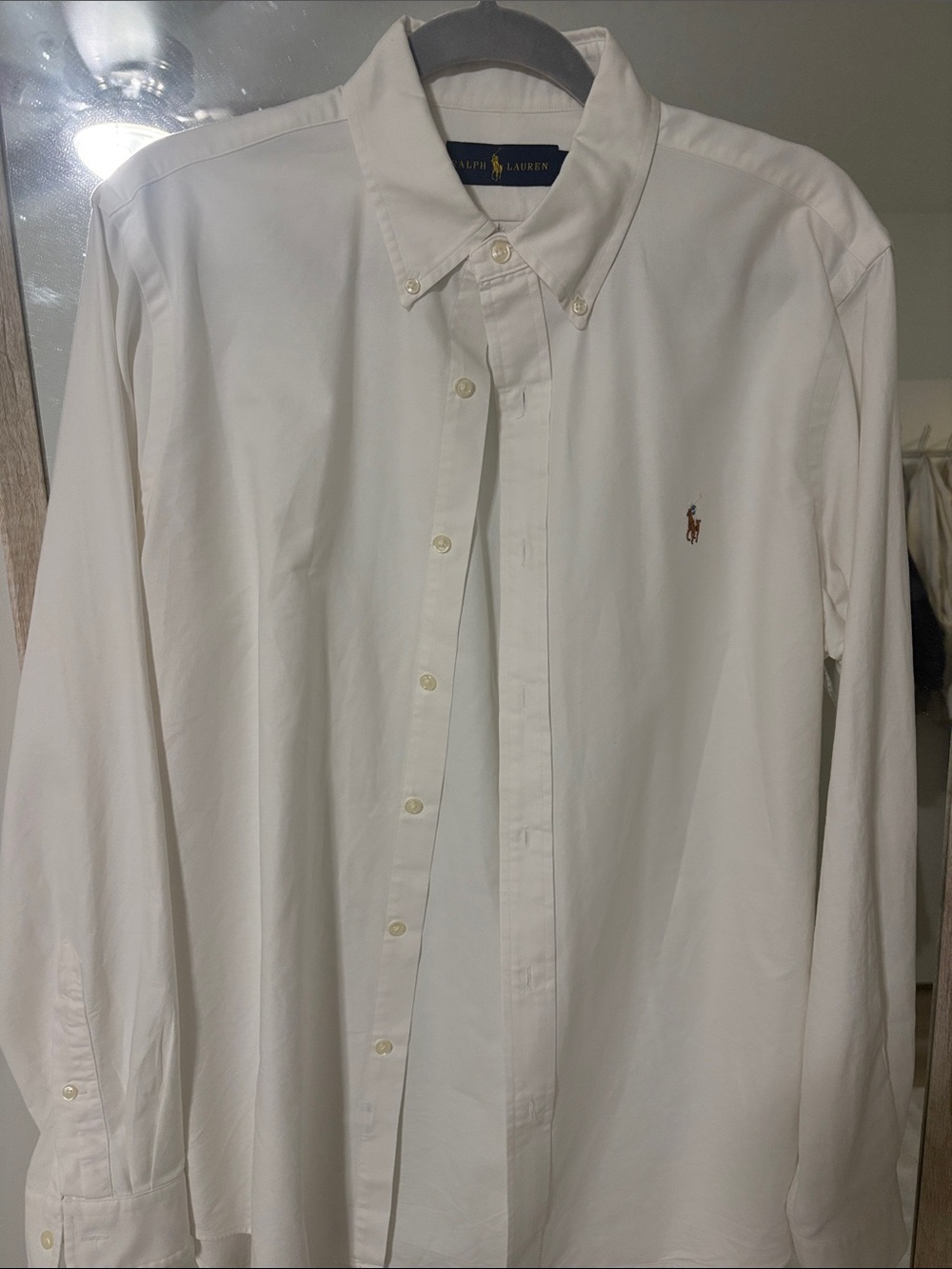 Ralph Lauren Men’s White Button-Down Dress Shirt with Polo Pony